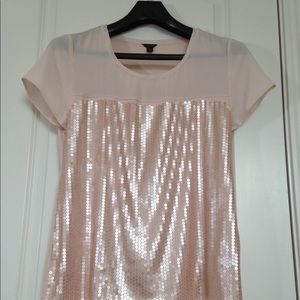 Ann Taylor sheer & sequins blouse in blush pink L